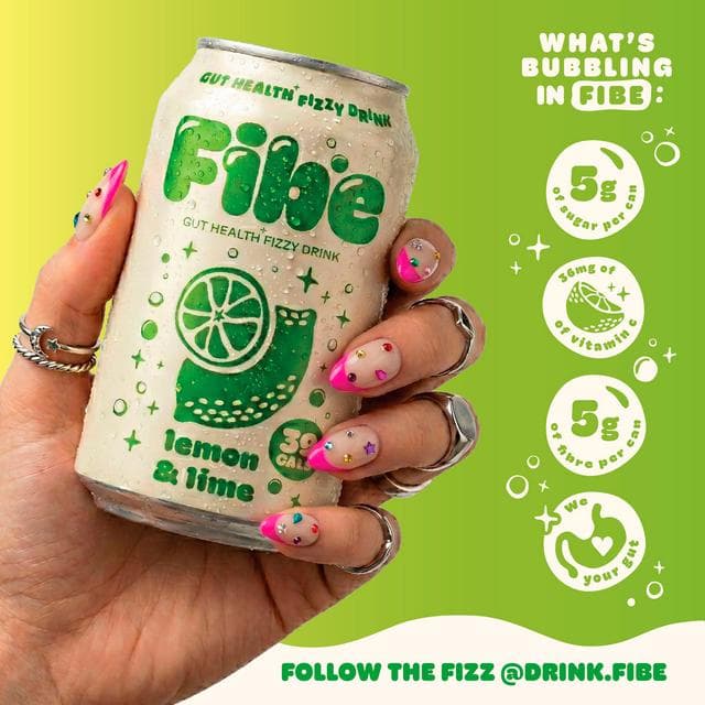 Fibe 4 x 330ml Lemon & Lime Gut Health Fizzy Drink - gallery image 2