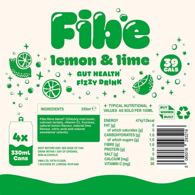 Fibe 4 x 330ml Lemon & Lime Gut Health Fizzy Drink - gallery image 6