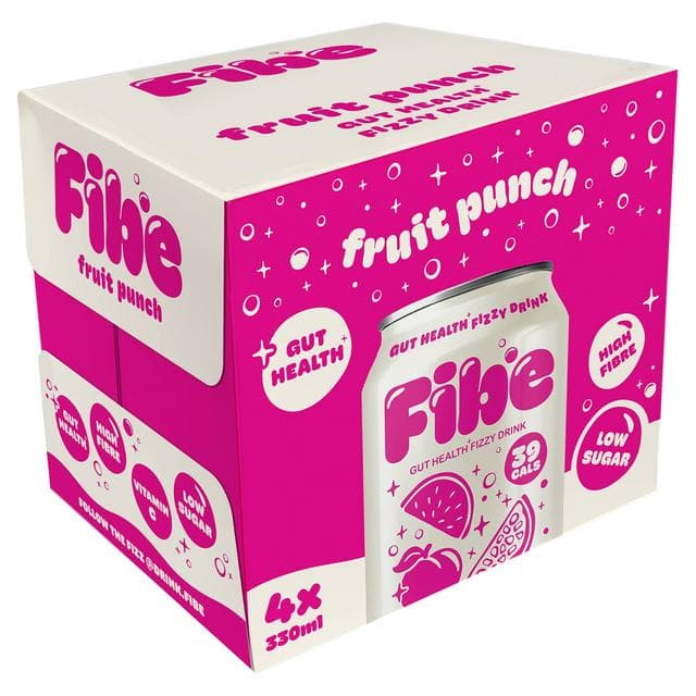 Fibe 4 x 330ml Fruit Punch Gut Health Fizzy Drink - gallery image 1
