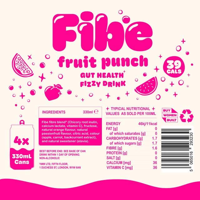 Fibe 4 x 330ml Fruit Punch Gut Health Fizzy Drink - gallery image 6