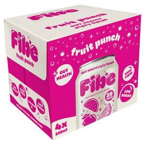 Fibe 4 x 330ml Fruit Punch Gut Health Fizzy Drink