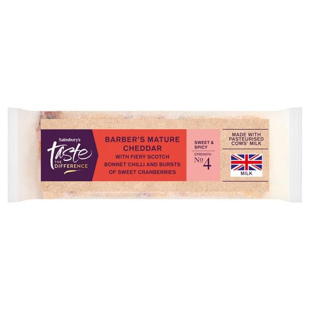 Sainsbury's 200g Barber's Mature Cheddar Cheese with Scotch Bonnet Chilli & Cranberries, Taste the Difference - gallery image 1