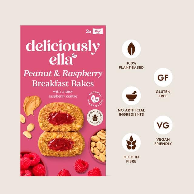 Deliciously Ella 3 x Peanut & Raspberry Multipack Breakfast Bakes 150g - gallery image 2