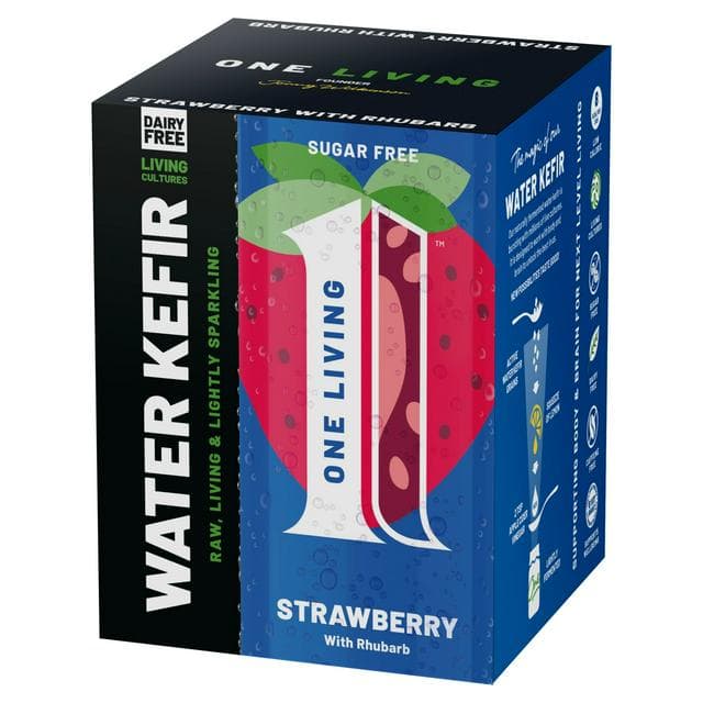 One Living 4 x 250ml Strawberry with Rhubarb Water Kefir - gallery image 1