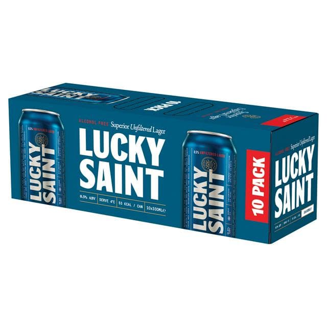 Lucky Saint 10 x 330ml Alcohol Free Superior Unfiltered Lager Beer Cans - gallery image 1