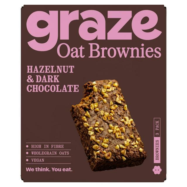 Graze 3 x 45g Hazelnut & Dark Chocolate Multipack Oat Brownies - gallery image 1