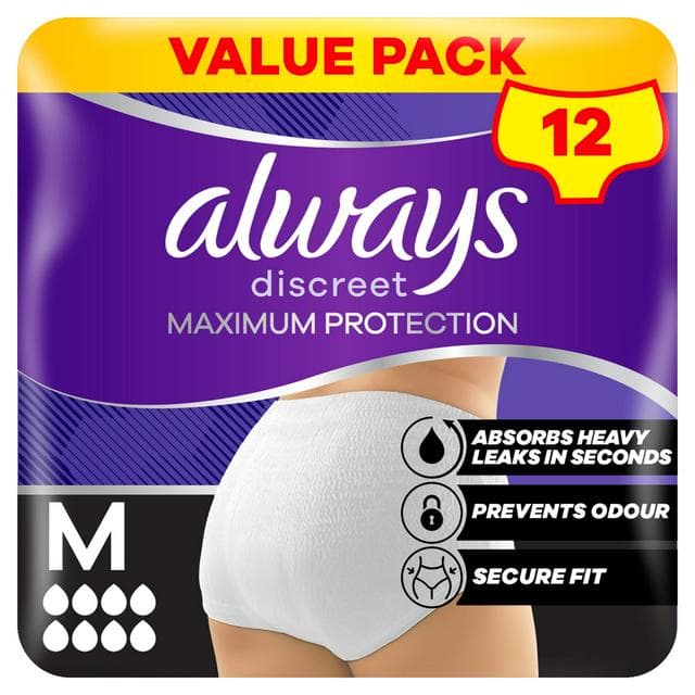 Always Discreet 12 x Maximum Protection 8 Drops Size M Incontinence Pant - gallery image 1