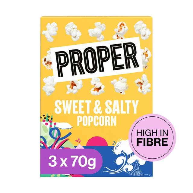 Proper 3 x 70g Fresh Sweet & Salty Popcorn - gallery image 1