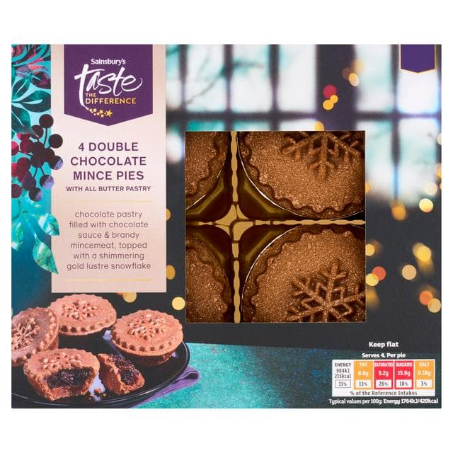 Sainsbury's 4 x Chocolate Mince Pies, Taste the Difference 205g - gallery image 1