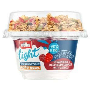 Müller Light 170g Low Fat Greek Style Yogurt Strawberry & Raspberry Compote with Granola