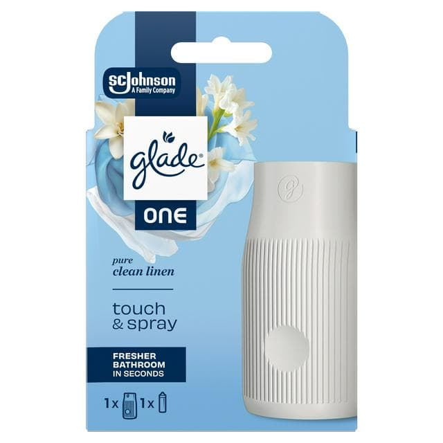 Glade One Pure Clean Linen Bathroom Starter Kit Touch & Spray Air Freshener 13ml - gallery image 1