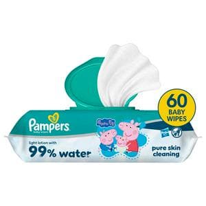 Pampers 60 x Peppa Pig Light Lotion with 99% Water Baby Wet Wipes