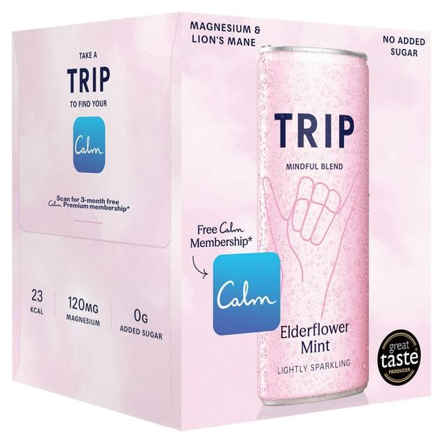 TRIP 4 x 250ml Elderflower Mint Sparkling Drink Cans - gallery image 1