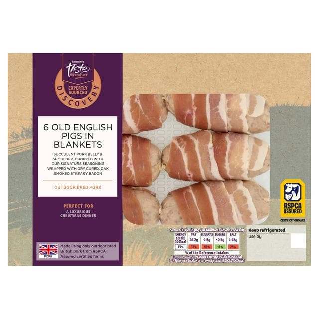 Sainsbury's Discovery 6 x Old English Pigs in Blankets, Taste the Difference 294g - gallery image 1