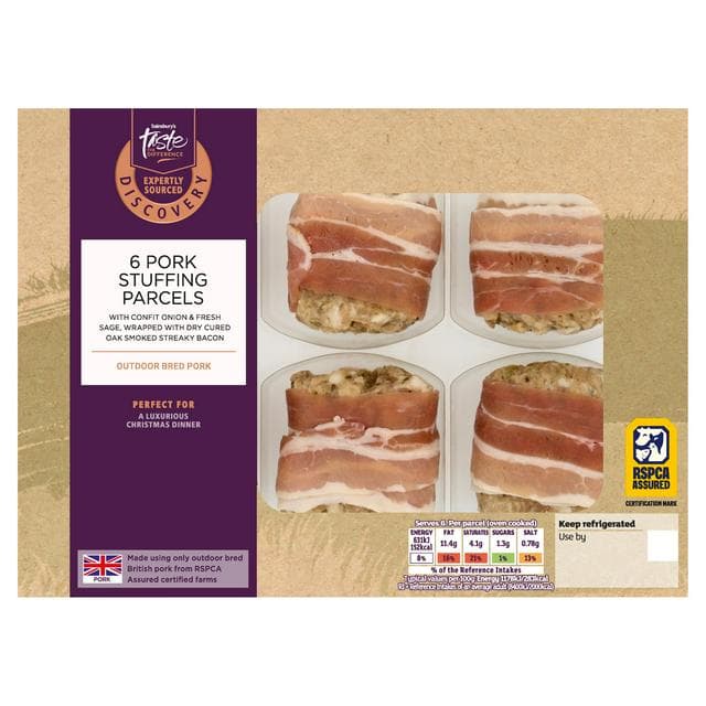 Sainsbury's Discovery 6 x Pork Stuffing Parcels, Taste the Difference 354g - gallery image 1