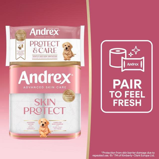 Andrex Protect & Care 36 x Flushable Moist Toilet Tissue Hygiene Wipes - gallery image 5