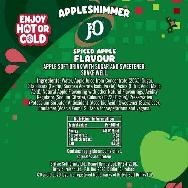 J2O 4 x 275ml Appleshimmer Spiced Apple Flavoured Drink Bottle, Festive Edition - gallery image 4