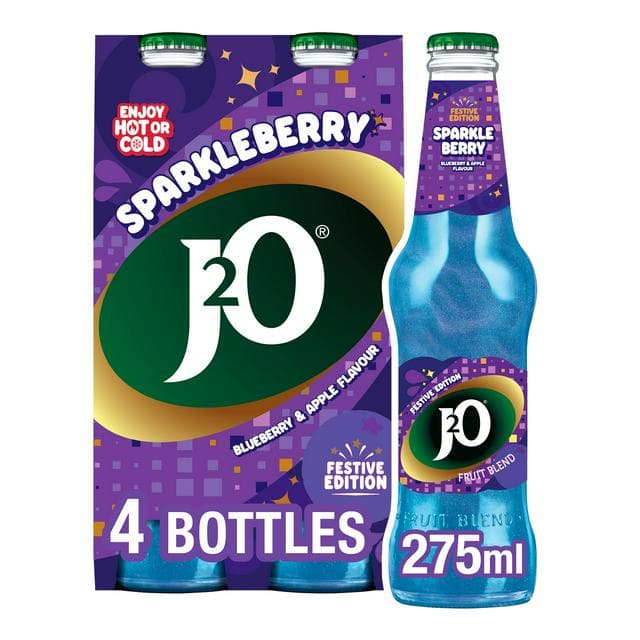 J2O 4 x 275ml Sparkleberry Blueberry & Apple Flavoured Drink Bottle, Festive Edition - gallery image 1