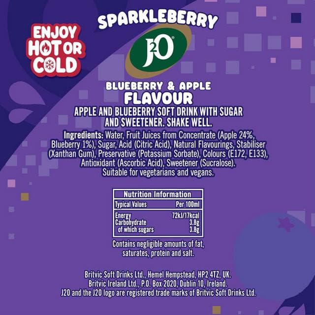 J2O 4 x 275ml Sparkleberry Blueberry & Apple Flavoured Drink Bottle, Festive Edition - gallery image 4