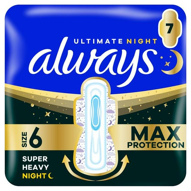 Always Ultimate Night 7 x Ultra Sanitary Towels Super Heavy Flow Night Size 6 Wings - gallery image 1