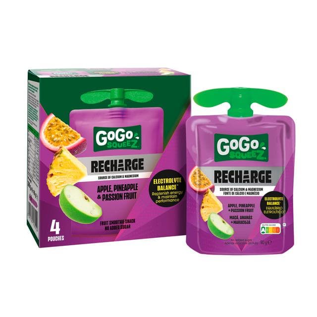 GoGo Squeez 4 x 90g Recharge Apple, Pineapple & Passion Fruit Smoothie Snack Pouch - gallery image 2