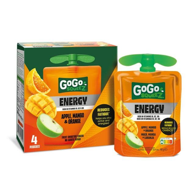 GoGo Squeez 4 x 90g Energy Apple, Mango & Orange Fruit Smoothie Snack Pouch - gallery image 1