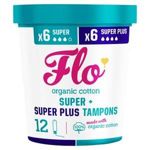 Flo 12 x Organic Cotton Super + Super Plus Tampons