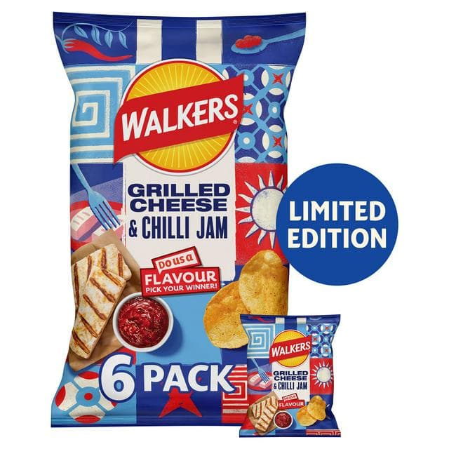 Walkers 6 x 25g Grilled Cheese & Chilli Jam Multipack Crisps, Limited Edition - gallery image 1