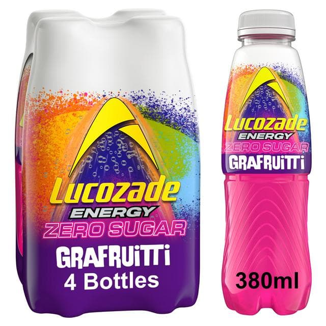 Lucozade Energy 4 x 380ml Zero Sugar Grafruitti Energy Drink - gallery image 1