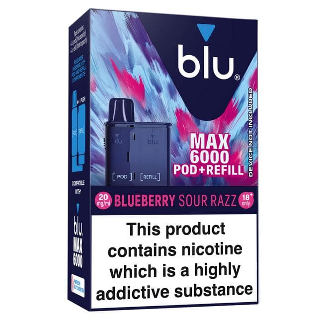 Blu MAX 6000 20mg/ml Blueberry Sour Razz Pod + Refill Pack - gallery image 2