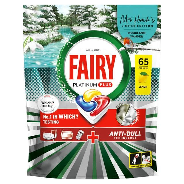 Fairy 65 x Platinum Plus Mrs Hinch's Woodland Wander Lemon Dishwasher Tablets, Limited Edition - gallery image 1