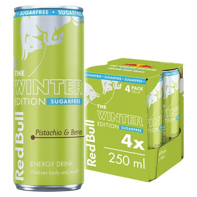 Red Bull 4 x 250ml Sugarfree Pistachio & Berries Energy Drink, Winter Edition - gallery image 1