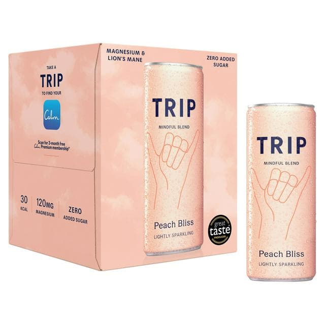TRIP 4 x 250ml Peach Bliss Sparkling Drink Cans - gallery image 1