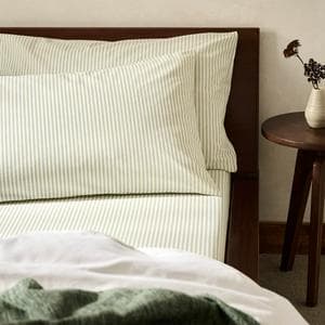 Habitat Oxford Stripe Green Printed Pillowcase