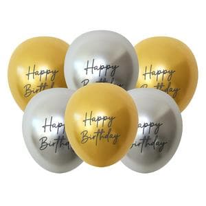 Sainsbury's Home Pack of 10 Silver & Gold Happy Birthday 10" Balloons