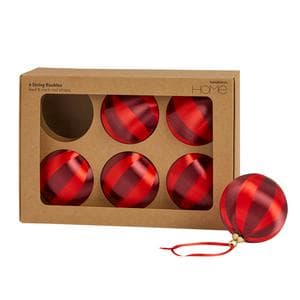 Sainsbury's Home Pack of 6 Red Wide Stripe Spring Baubles