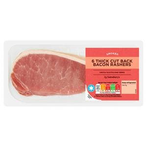 Sainsbury's Smoked Thick Cut Back Bacon Rashers X6 300g