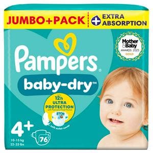 Pampers Baby Dry Jumbo+ Pack Nappies Size 4+, 10kg-15kg x76
