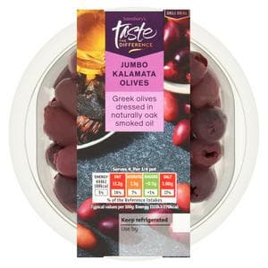 Sainsbury's Jumbo Kalamata Olives with Oak Smoked Oil, Taste the Difference 160g