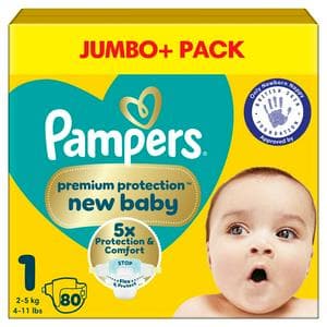 Pampers New Baby Size 1 Jumbo+ Pack, 2kg-5kg 80 Nappies