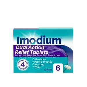 Imodium Dual Action 6 x Bloating Wind Relief Diarrhoea Cramps Tablets