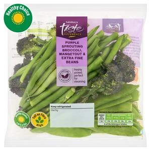 Sainsbury's Purple Sprouting Broccoli, Mangetout & Extra Fine Beans, Taste the Difference 160g