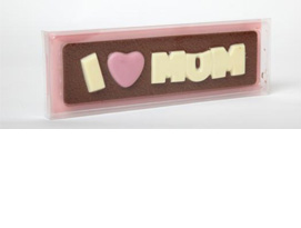A bar of chocolate with 'I heart mum' on it