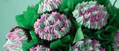 A clos up of a cupcake bouquet ready for mum