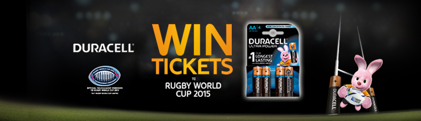 win tickets to the rugby world cup with Duracell