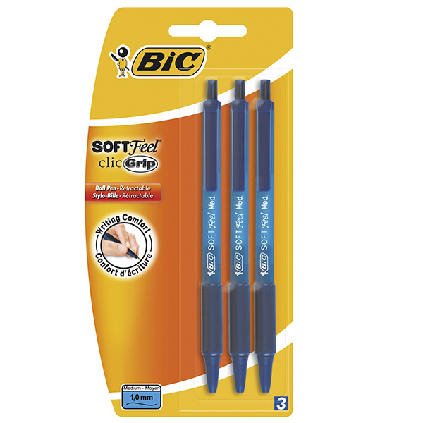 Bic Softfeel Grip Blue 3pk Sainsbury's
